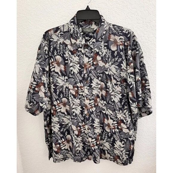Van Heusen Men's Shirt L Silk Hawaiian Floral Casual Beach Boho Grandpacore - Picture 1 of 9